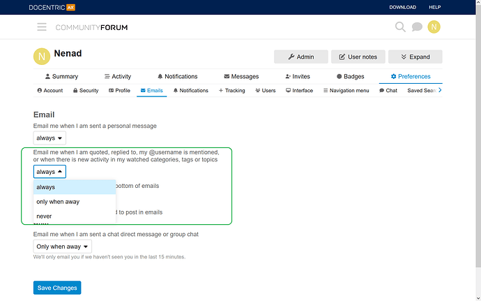 Activate Docentric AX forum email notifications