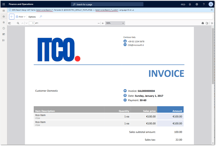 11 invoice based on a custom template