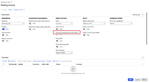 Use print management destination flag
