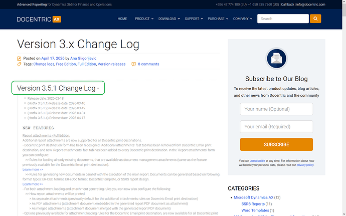 Browse Docentric AX version 3.x change log