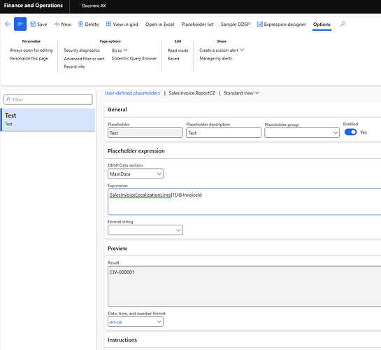 User-defined placeholder settings