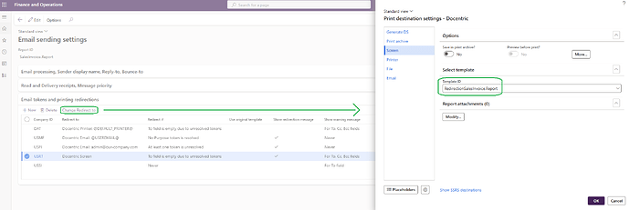 Redirection Print destination settings