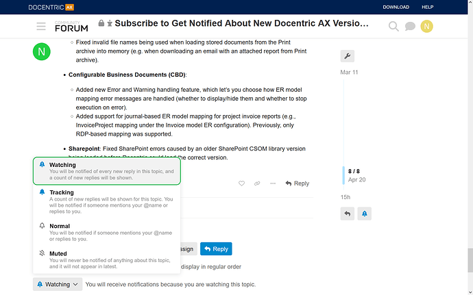 Subscribe to Docentric AX forum topic