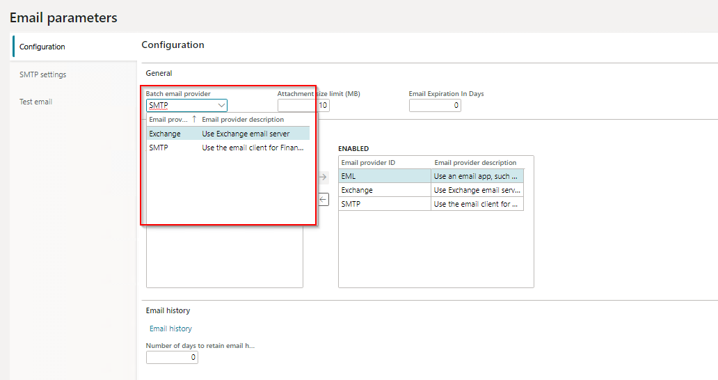 01 email parameters