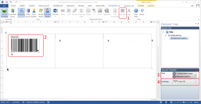Label design in MS Word with Docentric AX designer