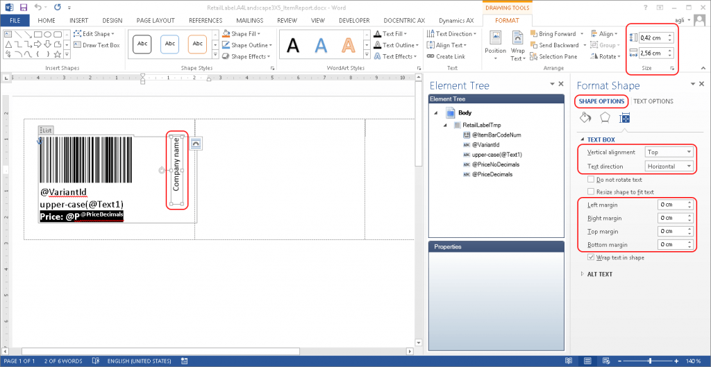 Label design in MS Word with Docentric AX designer