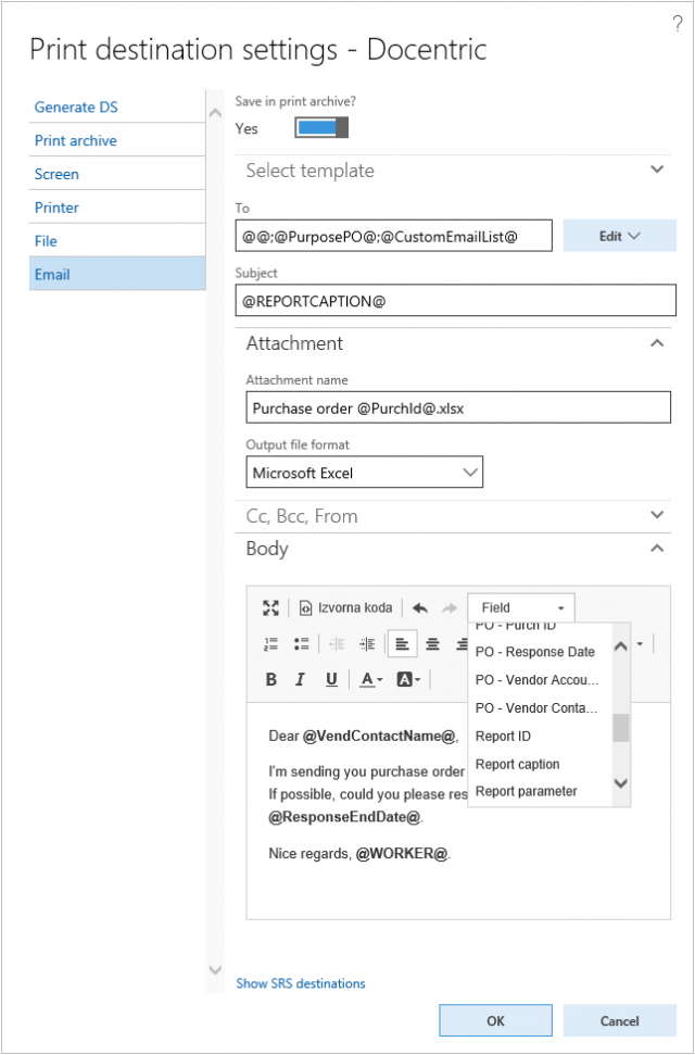 How To Use Placeholders In Print Destination Settings Docentric Ax 6678