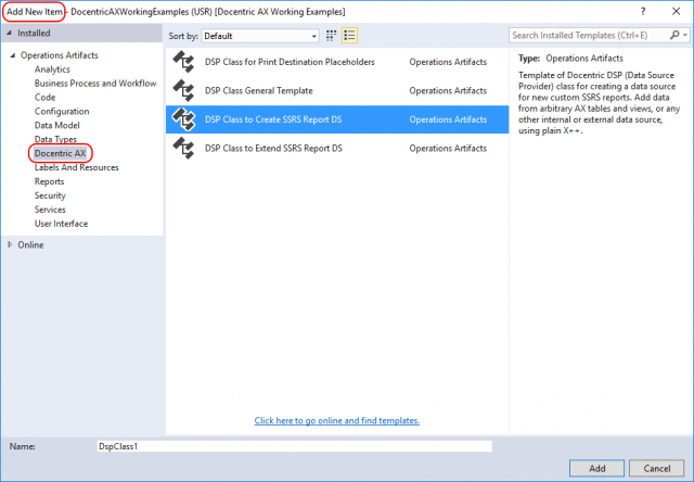 Visual Studio Templates for DSP Classes - Docentric AX