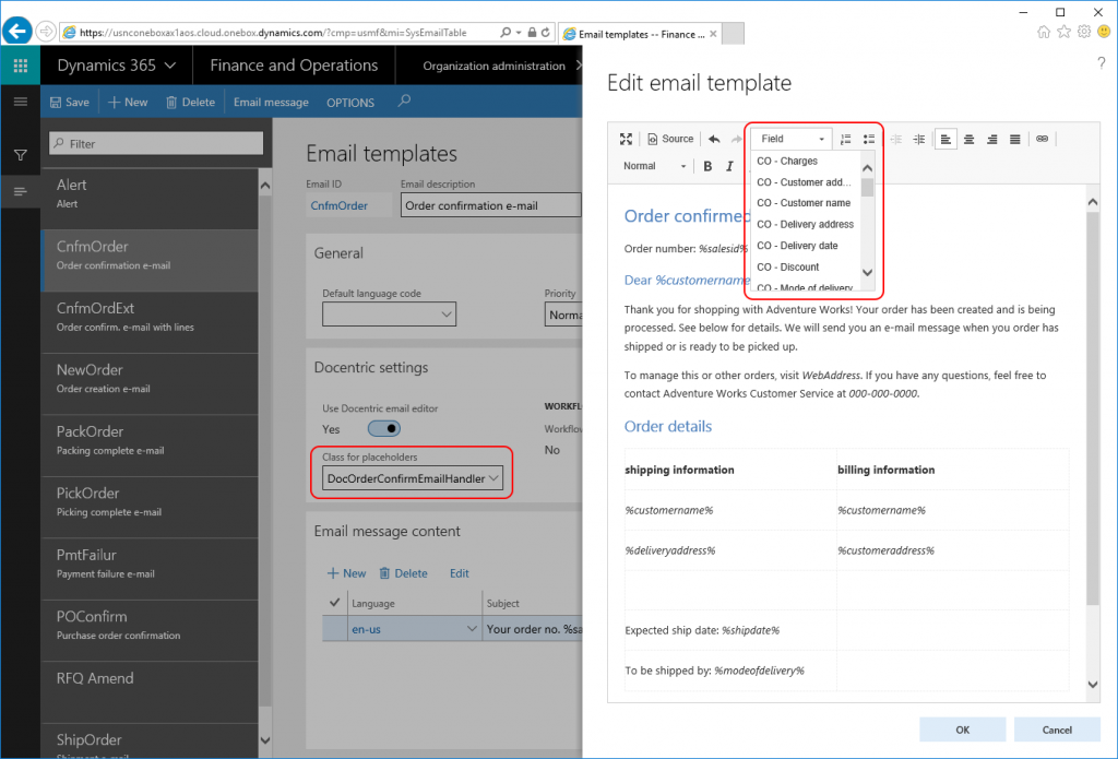 Improved Email Templates in D365FO Docentric AX