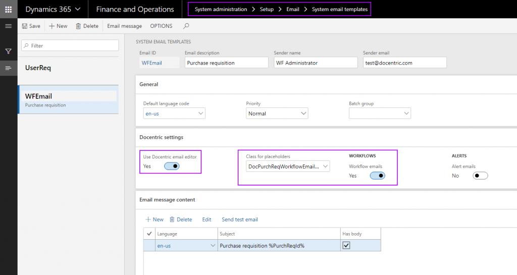 Send nicely designed emails from workflows in Dynamics 365 for Finance