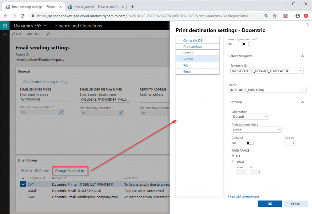 Report Email Sending Settings - Docentric AX