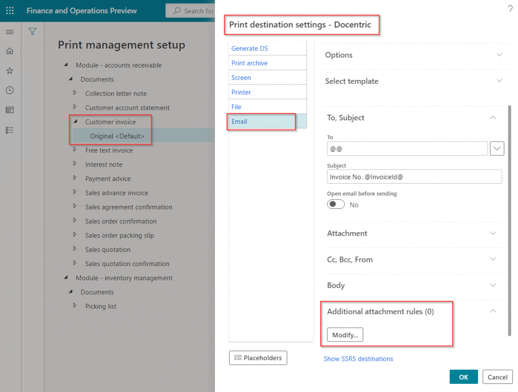 Email an invoice with additional attachments from D365FO
