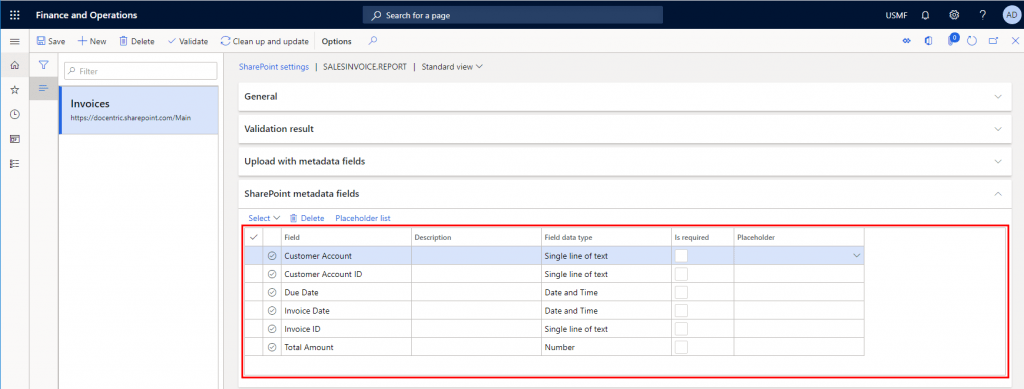 SharePoint Metadata Fields - Docentric AX