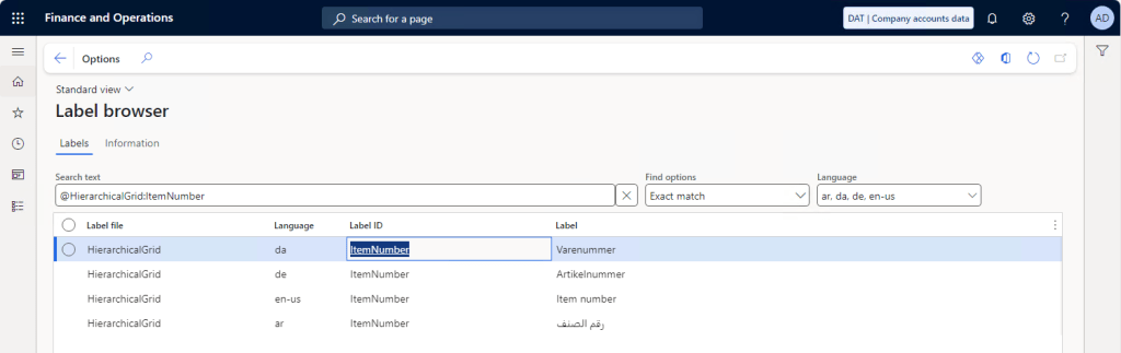 Docentric Label Browser for D365FO