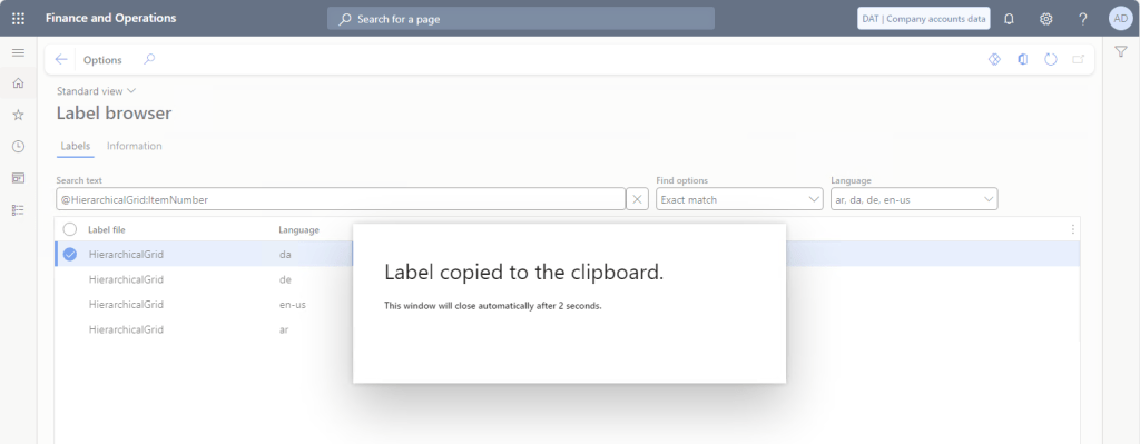 Docentric Label Browser for D365FO