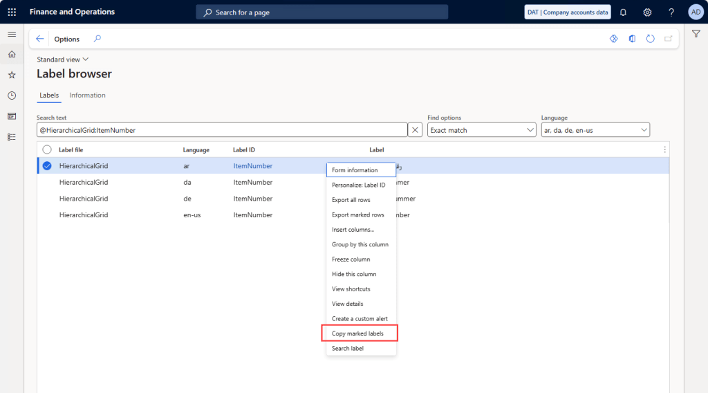 Docentric Label Browser for D365FO