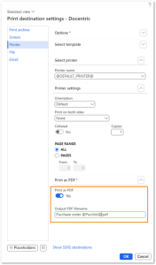 Print as PDF in Docentric Printer print destination