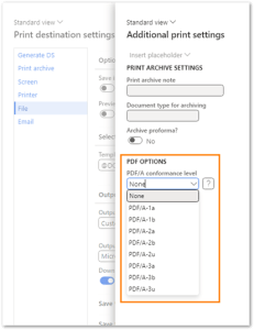 Choice of PDF/A options