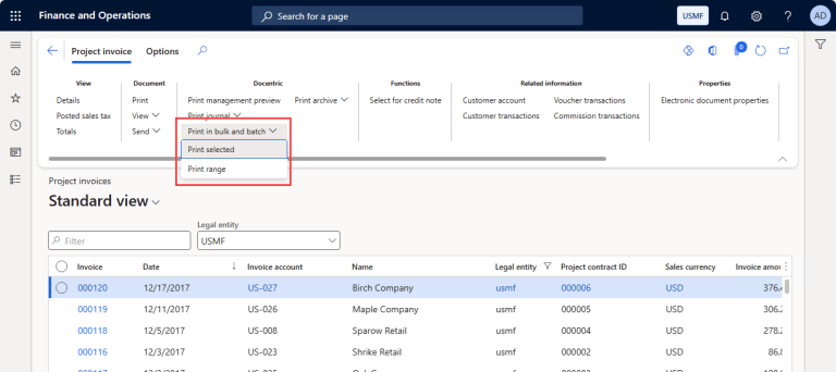 Print Customer and Project Invoices in Bulk and Batch from Invoice Journals