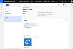 Standard D365FO Document Branding setup.